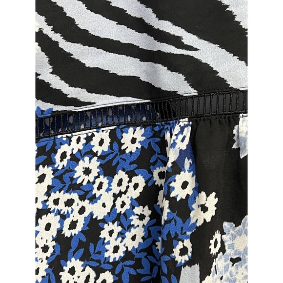 Investments Blouse Womens XL Blue Mixed Floral Zebra Button Front‎ Tie Sleeve - Picture 4 of 14